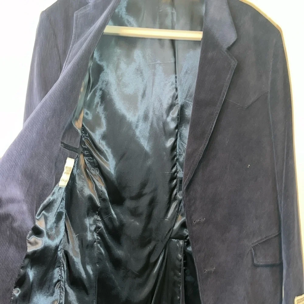 Sharp Sheplers navy blue corduroy western blazer sport coat elbow patches 42L